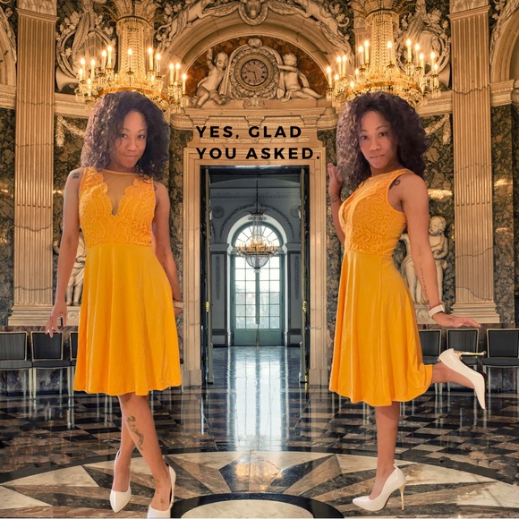 Yellow GRACE KARIN Women Sleeveless Lace Deep V-Neck A Line Flared Party Dress - Picture 2 of 4